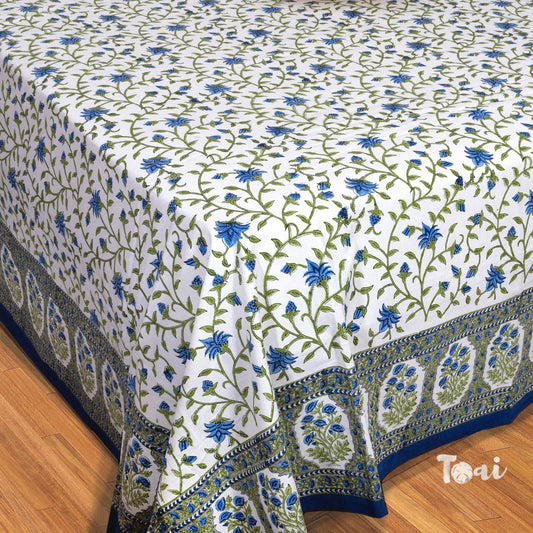 White Blue Florals  | 210TC Pure Cotton Bedsheet