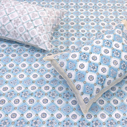 Small Blue Jaal  |300TC Mercerized Cotton Bedsheet
