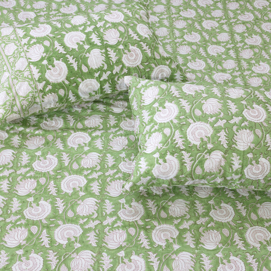 Green Kalamkari | 300TC Mercerized Cotton Bedsheet