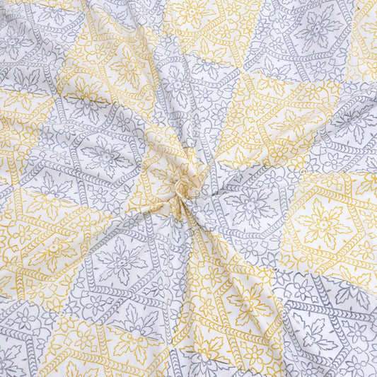 Yellow Grey Pattern|300TC Mercerized Cotton Bedsheet