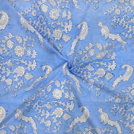 Blue Bird Kalamkari | 300TC Mercerized Cotton Bedsheet