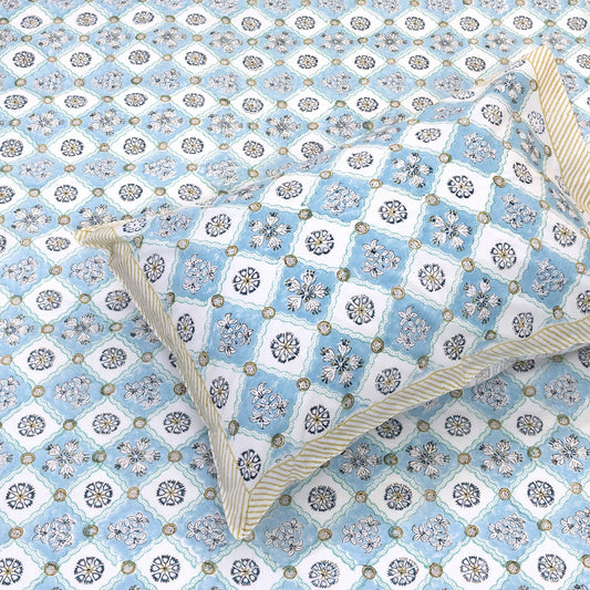 Small Blue Jaal  |300TC Mercerized Cotton Bedsheet
