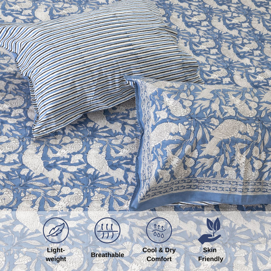 White Birds on Blue |300TC Mercerized Cotton Bedsheet
