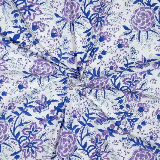 Jaipur Floral PrintWhite Lavender Garden| 300TC Mercerized Cotton Bedsheet
