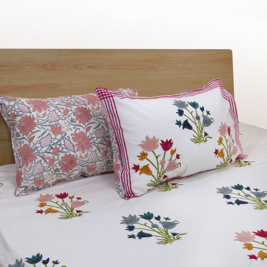 Flower Bunch on White | 210TC Pure Cotton Bedsheet