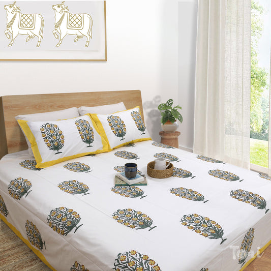 Yellow Marigold Bush on White | 300TC Mercerized Cotton
