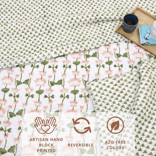 Lotus Vines  | Razai Mulmul Cotton | Cotton Wool Filling