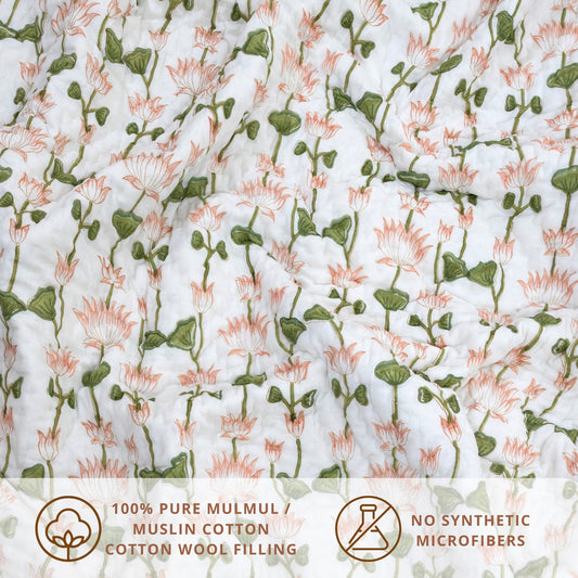 Lotus Vines  | Razai Mulmul Cotton | Cotton Wool Filling