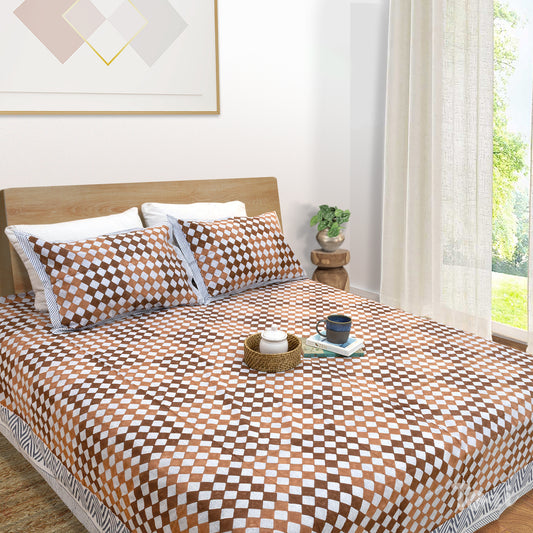Geometric Square |hand block printed bedsheet| Double bed ,King size, Queen size | 210 TC Pure Cotton| Complementing pillow covers