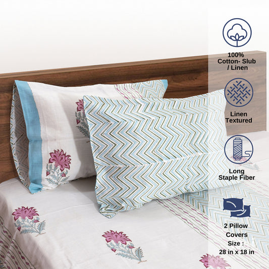 Pink Blue White | Pure Cotton Bedsheet