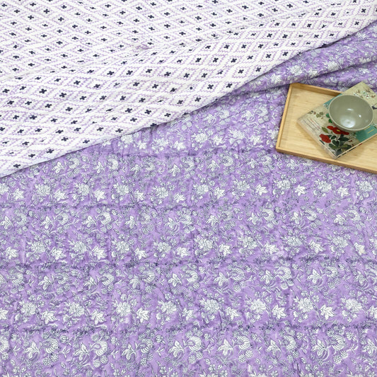 Lavender Kalamkari  | Razai Mulmul Cotton | Cotton Wool Filling