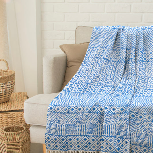 Blue Tapestry | Cotton Yarn Sofa Throw
