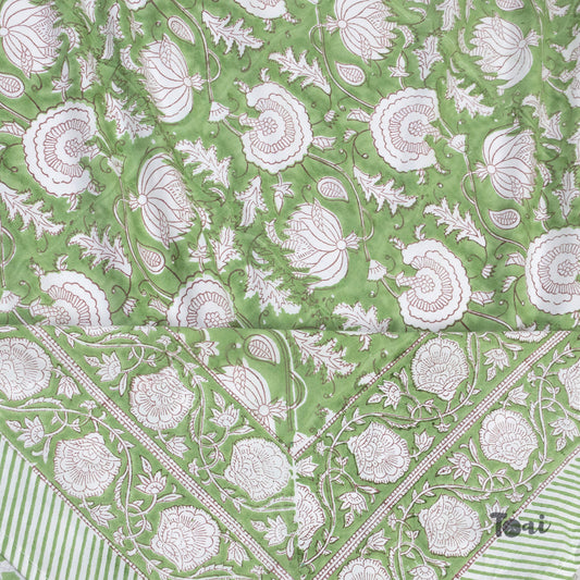 Green Kalamkari| 300TC Bedsheet | 2 Pillow Covers | Mulmul Cotton Dohar