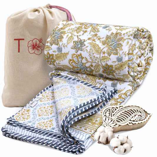 Autumn Leaves & Florals  | Pure Mulmul Cotton | Flannel filling