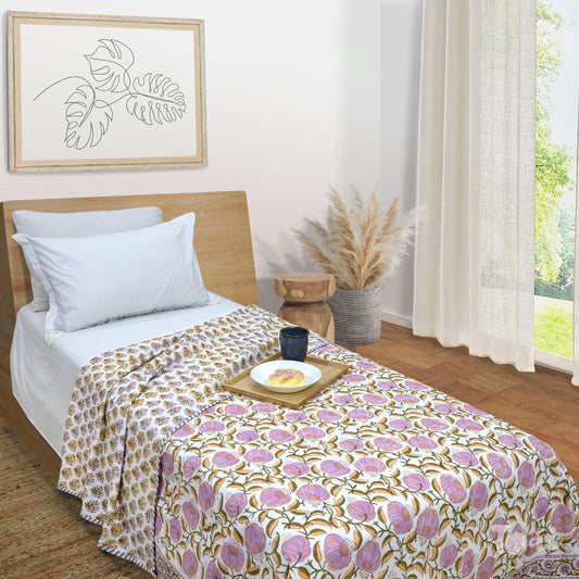 Round Flowers & Leaves | Pure Mulmul Cotton | Flannel filling