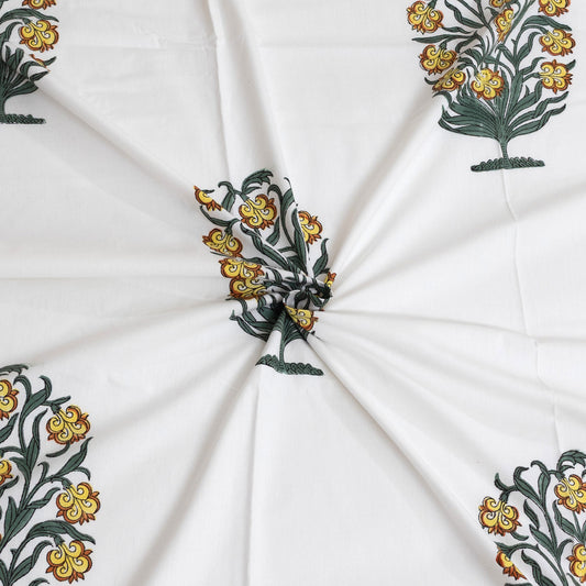 Yellow Marigold Bush on White | 300TC Mercerized Cotton