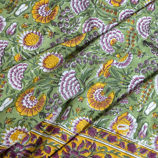 Green Garden |hand block printed bedsheet| Double bed ,Queen size | 210 TC Pure Cotton| Complementing pillow covers