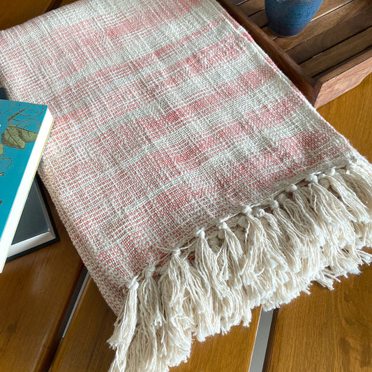 Peach Waves| Sofa Throw with tassels | Cotton Yarn | Size-Single