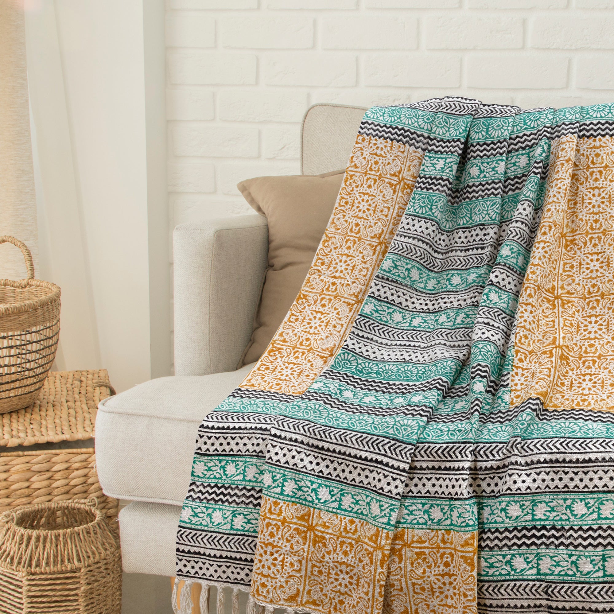 Many Color Ethnic  | MultiColor Florals | Woven Sofa Throw