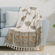 Earthy Mugal Motif | Multi Color Florals | Woven Sofa Throw