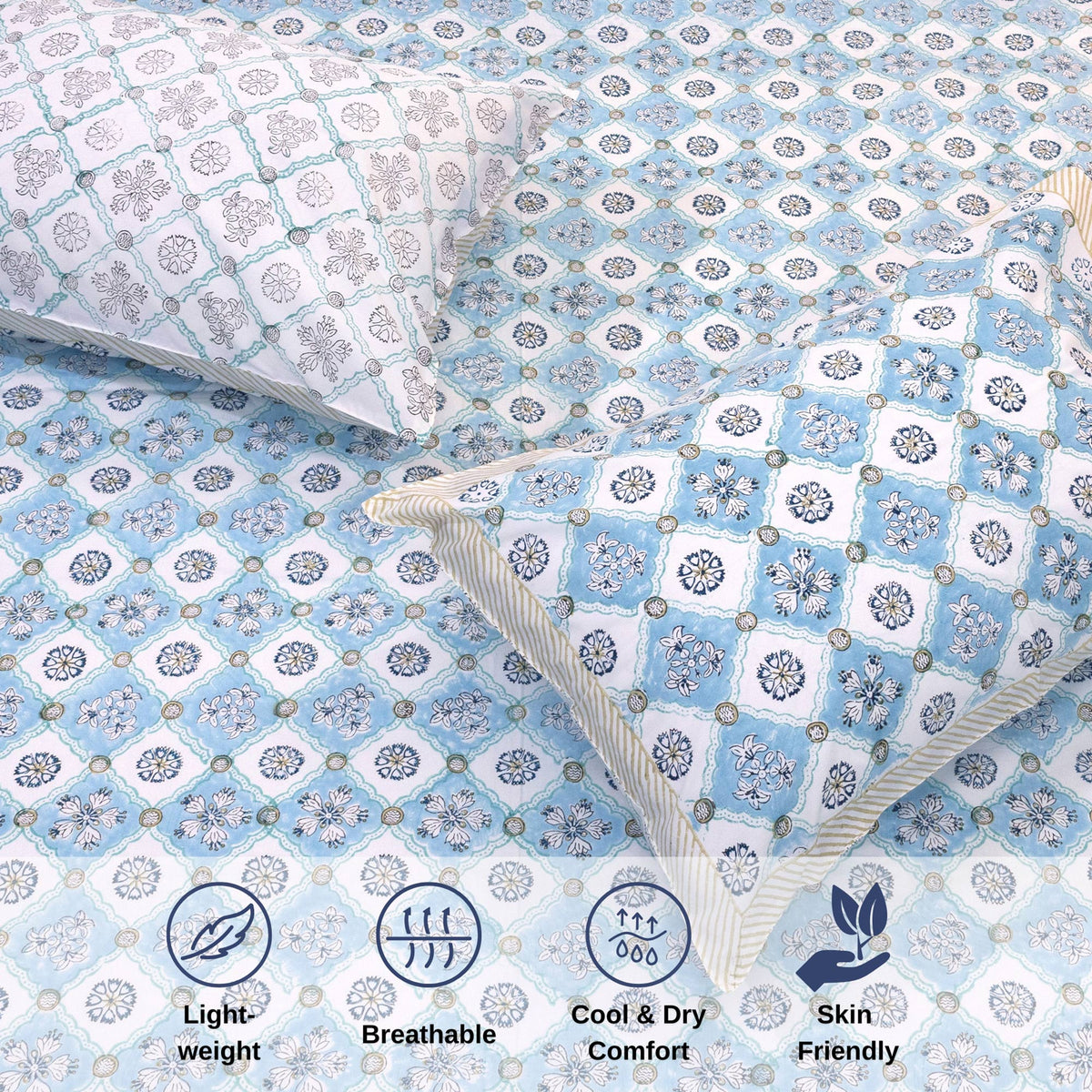 Small Blue Jaal  | Premium Bedsheet