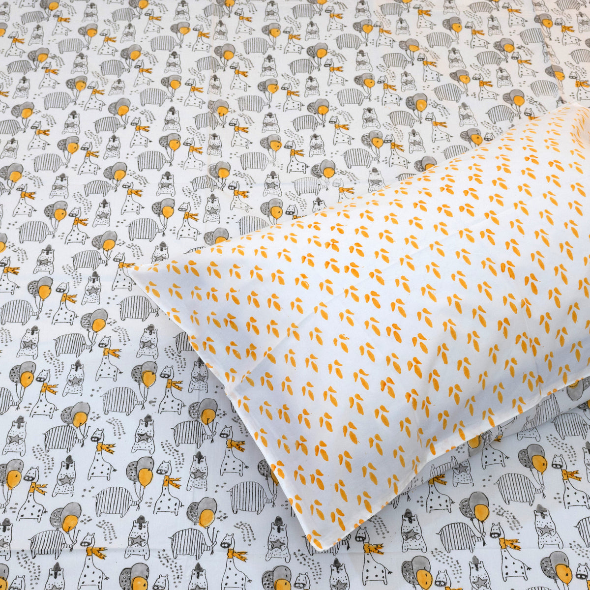 Grey Cartoon| Premium Bedsheet