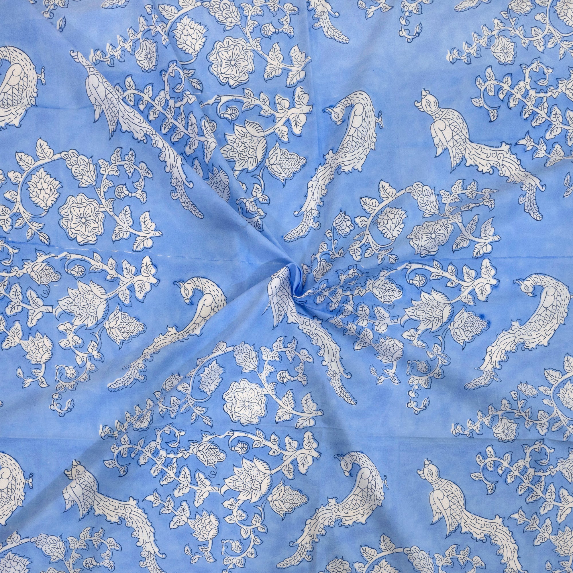 Blue Bird Kalamkari | Luxury Bedsheet with Pillow Covers