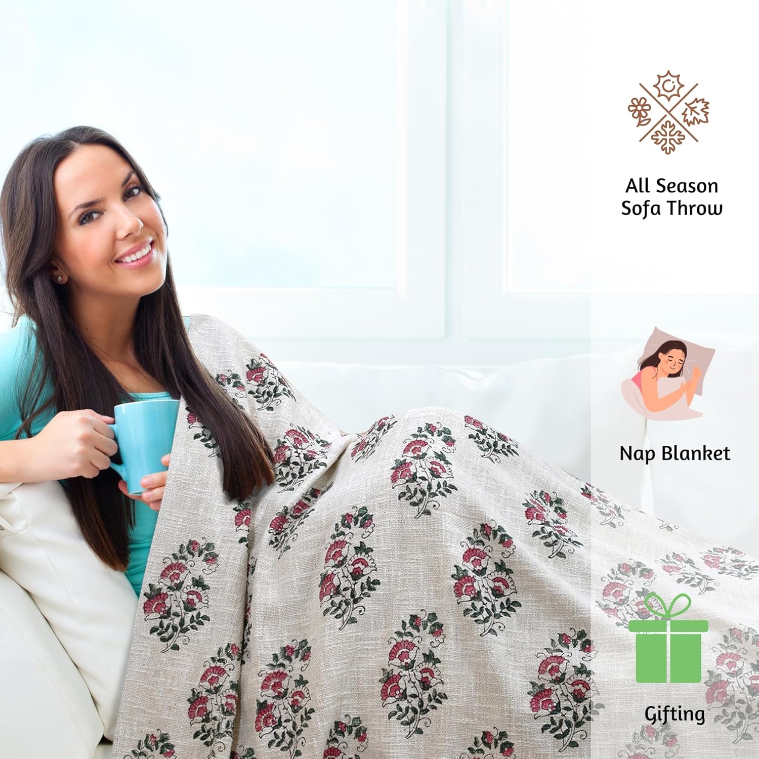 Floral Motives  | MultiColor Florals | Woven Sofa Throw