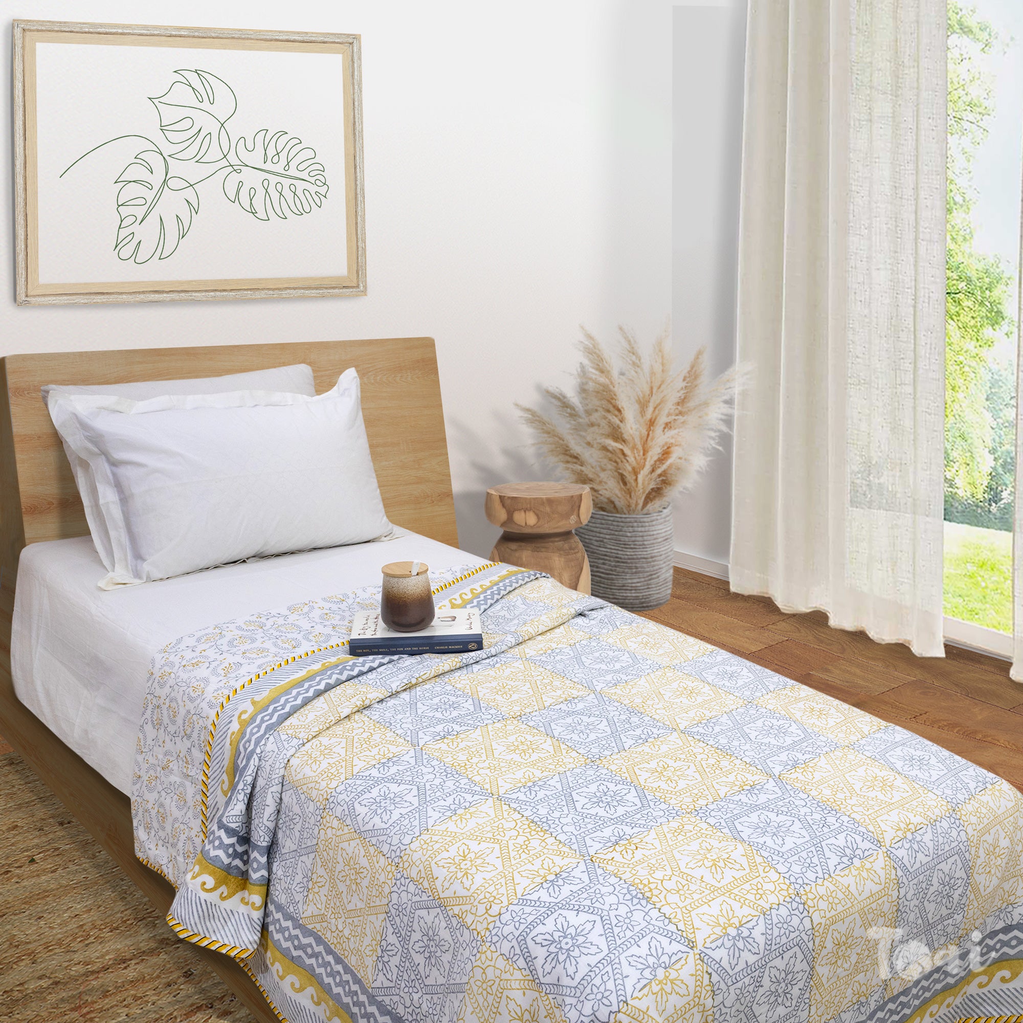 Yellow Grey Jharokha | Dohar | Summer Blanket