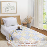 Yellow Grey Jharokha | Pure Mulmul Cotton | Flannel filling