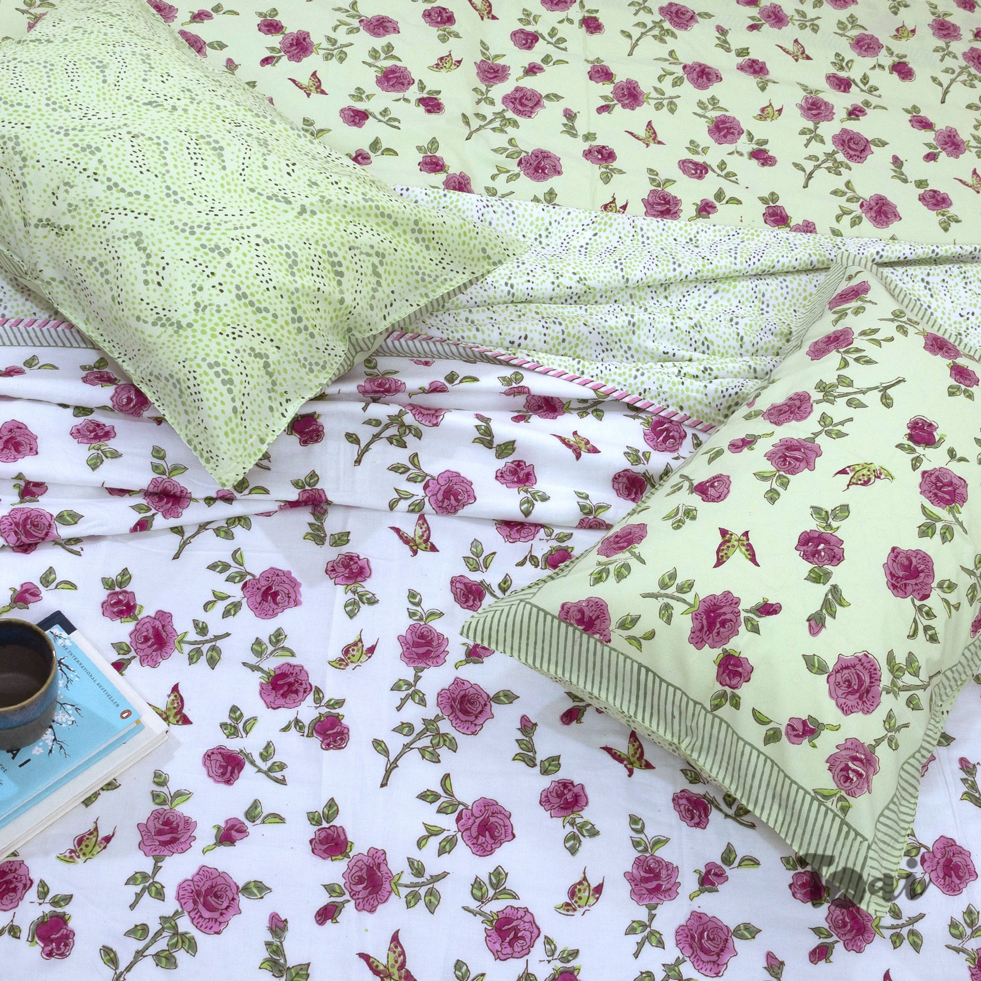 Rose Meadow | All- Season Bedding Set | Premium Bedsheet , Pillow Covers, Dohar