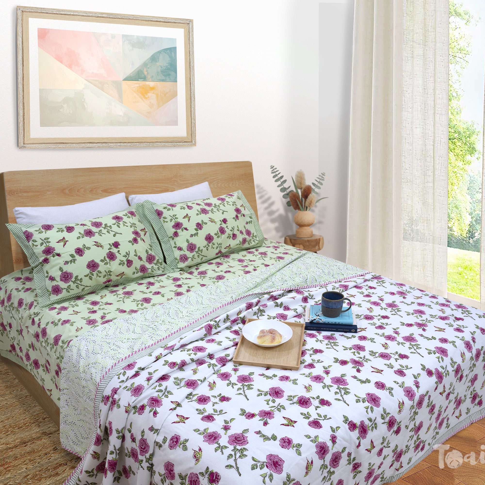 Rose Meadow | All- Season Bedding Set | Premium Bedsheet , Pillow Covers, Dohar