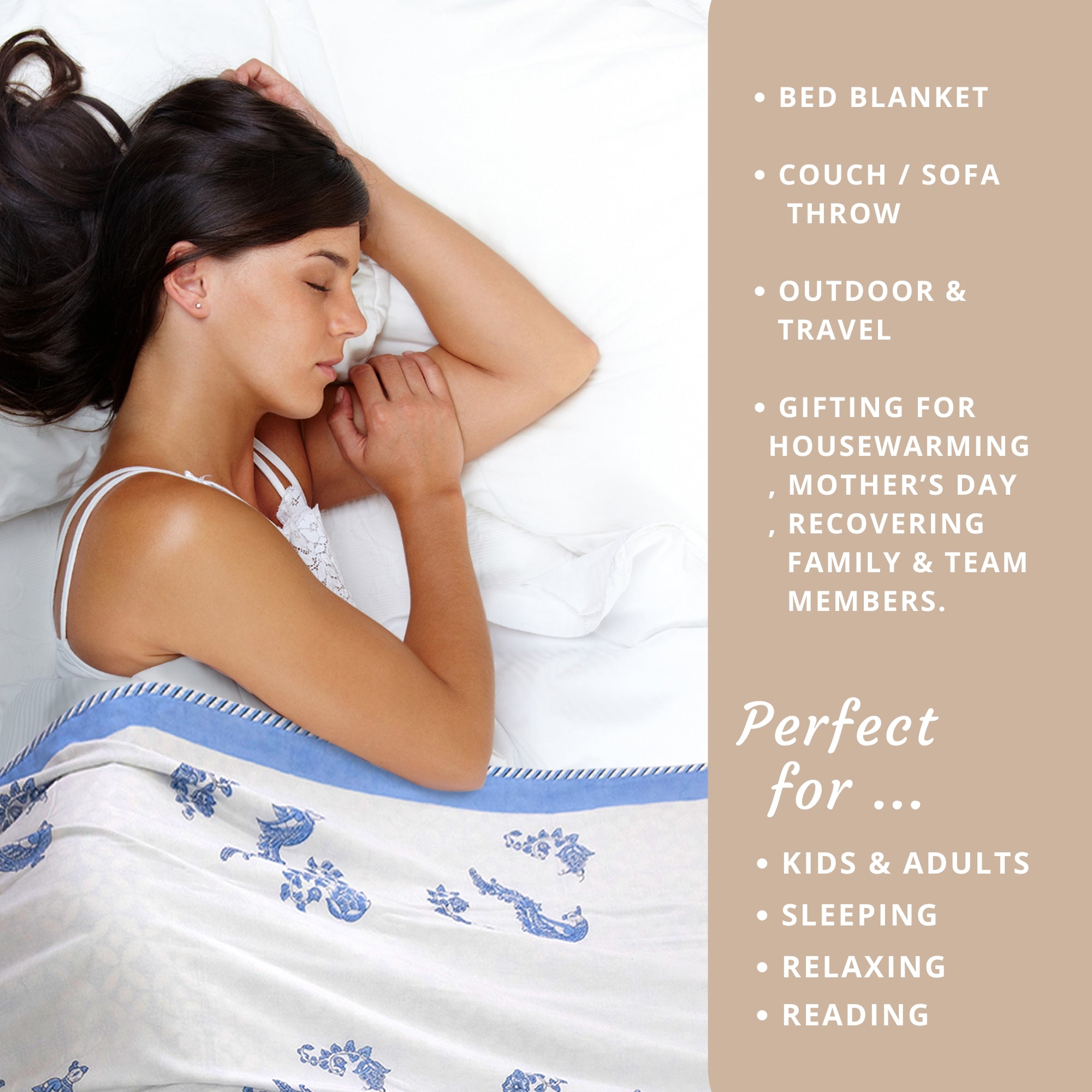 Blue Kalamkari Bird | Dohar | Summer Blanket