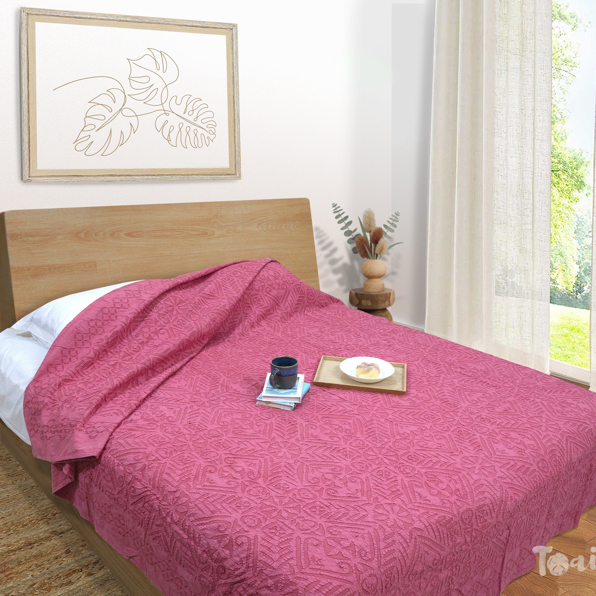 Bikaneri Applique| Hot Pink Stonewashed| Bedcover