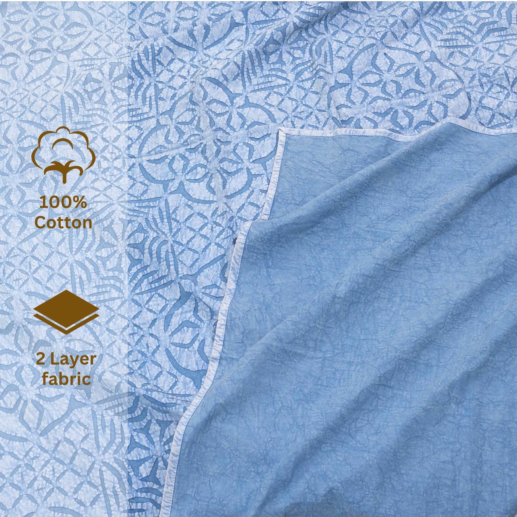 Bikaneri Applique| Blue Shades Stonewashed| Bedcover
