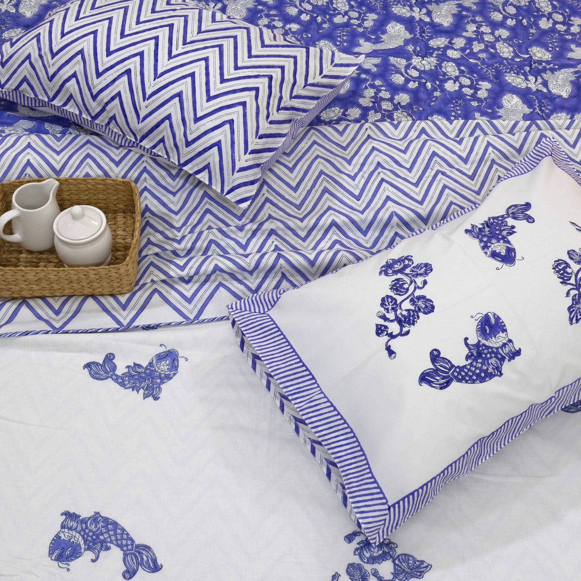 Purple Fish| All- Season Bedding Set | Premium Bedsheet , Pillow Covers, Dohar
