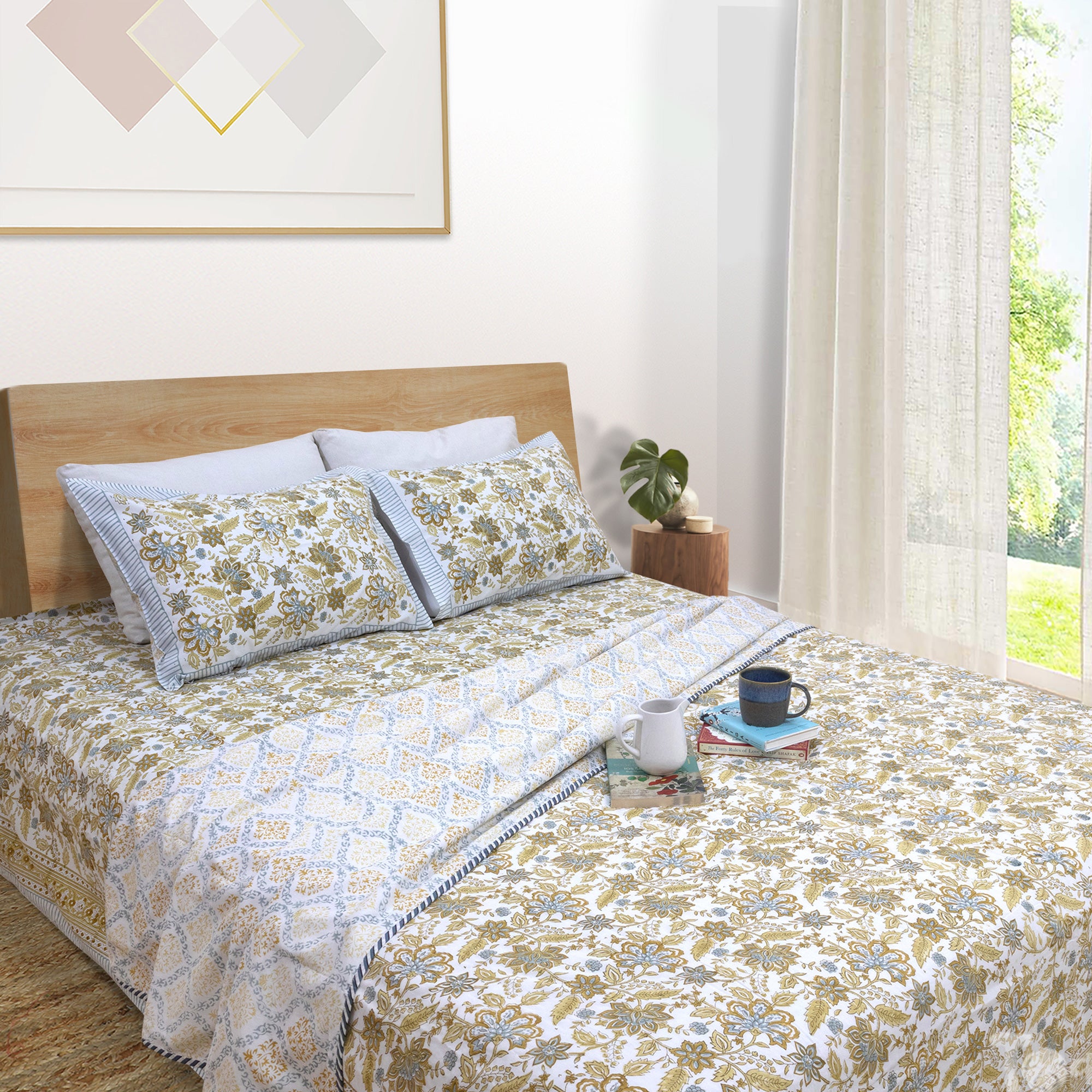 Autumn Leaves | All- Season Bedding Set | Premium Bedsheet , Pillow Covers, Dohar