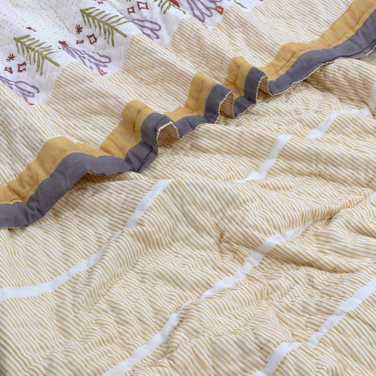 Yellow Polka |Comforter Bedding Set | Premium Bedsheet , Pillow Covers, Quilt / Razai