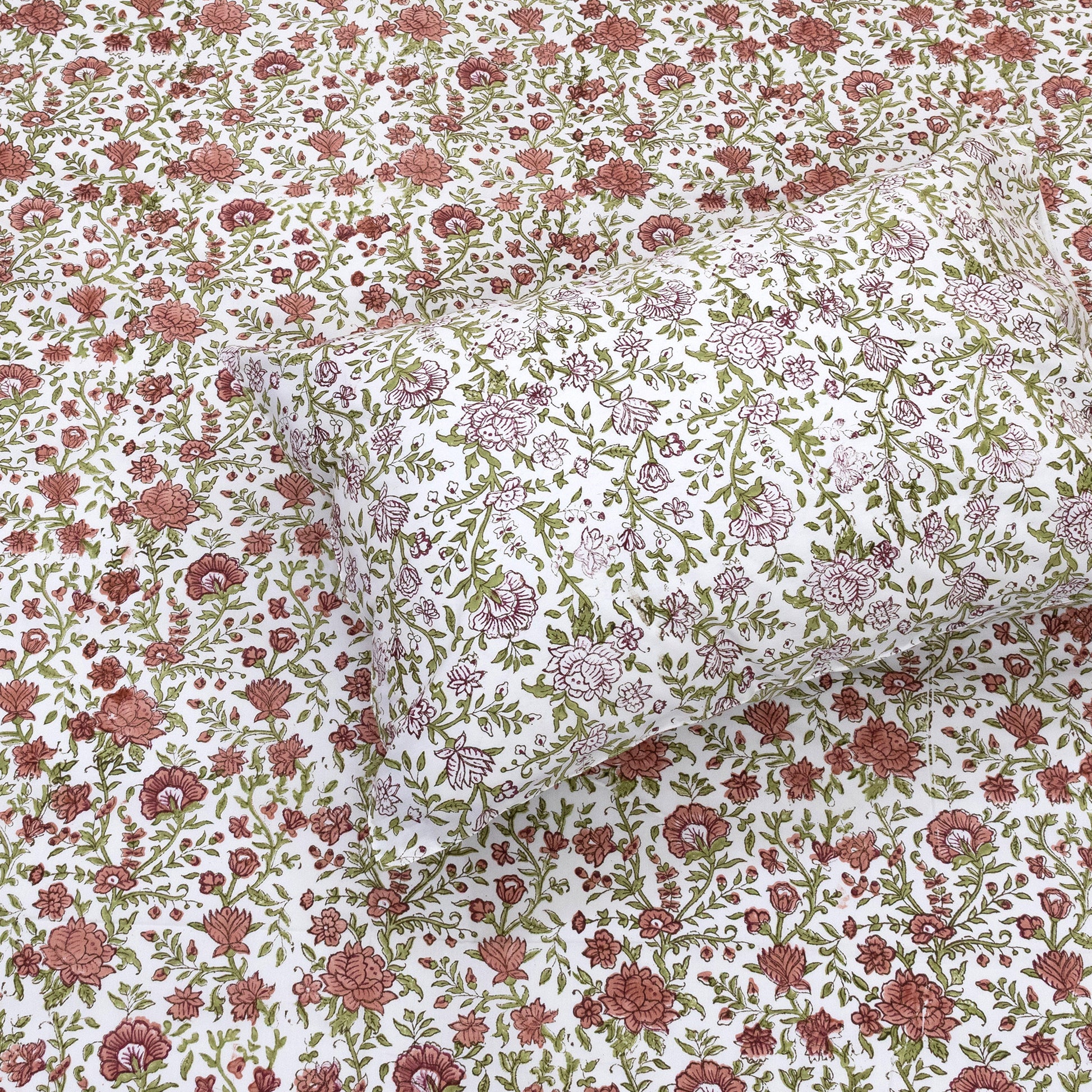 Rust Flower Spread  - Single bed bedsheet with pillow covers