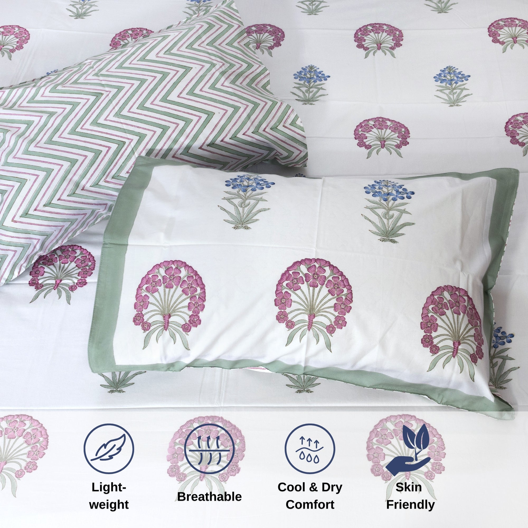 Balsam on White  - Reversible Pillow Covers double bedsheet