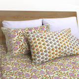 Round Flowers on Green | 300TC Bedsheet | 2 Pillow Covers | Mulmul Cotton Dohar