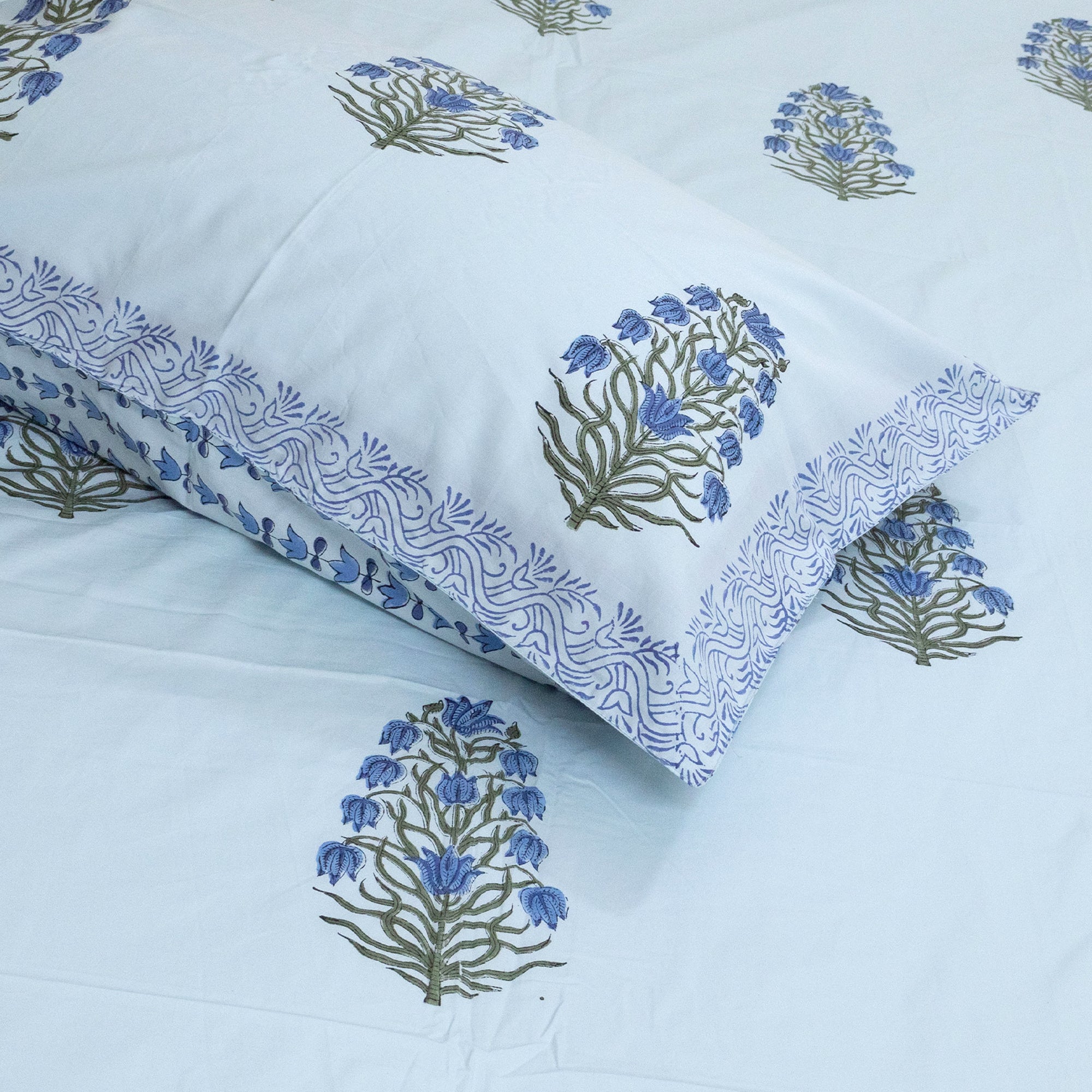 Blue Tulips on Blue | Luxury Bedsheet with Pillow Covers