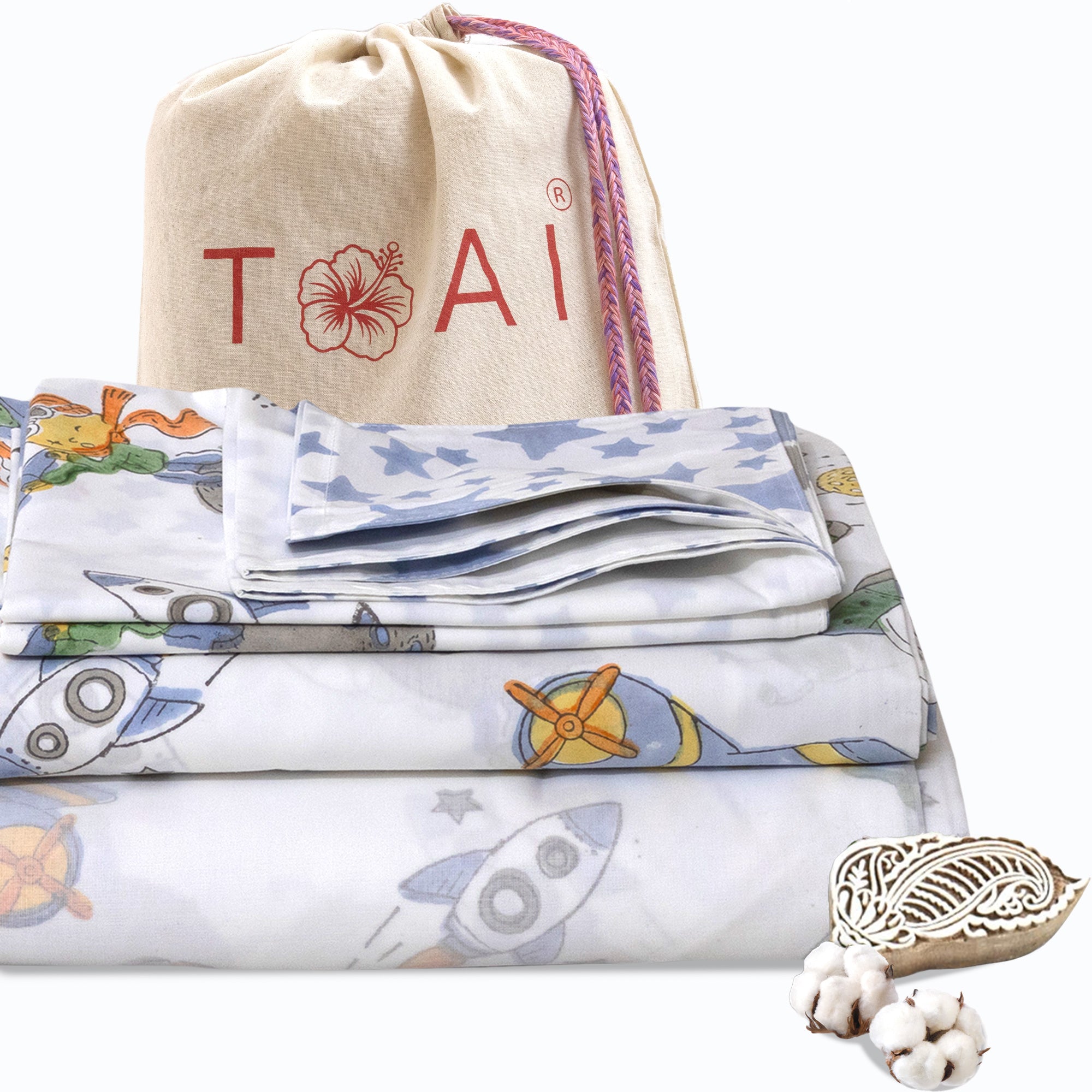 Space Boy | All- Season Bedding Set | Premium Bedsheet , Pillow Covers, Muslin Dohar