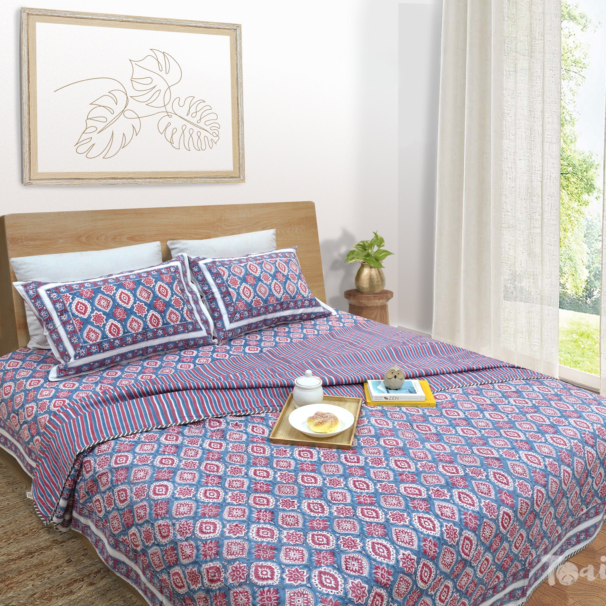 Spanish Villa Blue Red-Dohar Bedding Set