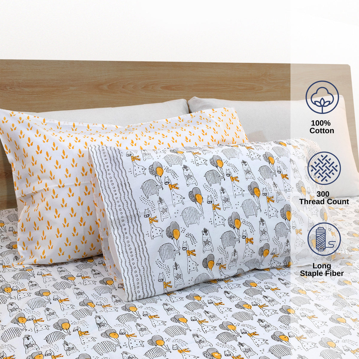 Grey Cartoon| Premium Bedsheet