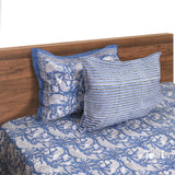 White Parrots on Blue |hand block printed bedsheet| Double bed ,King size, Queen size | 210 TC Pure Cotton| Complementing pillow covers