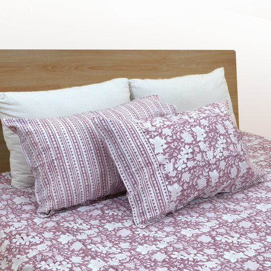 Vintage Pink| 300TC Bedsheet | 2 Pillow Covers | Mulmul Cotton Dohar