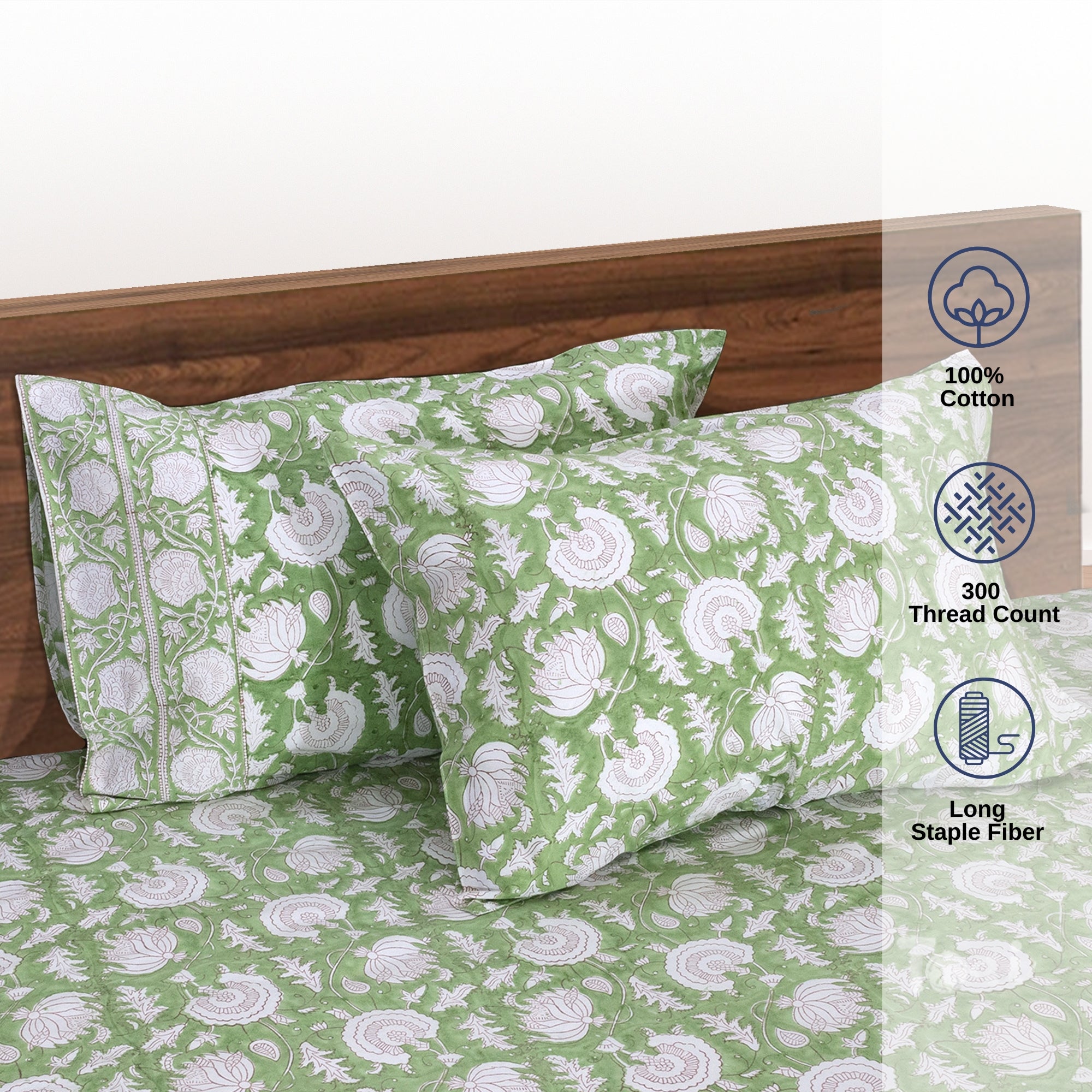 Green Kalamkari  - Bedsheet with Pillow Covers