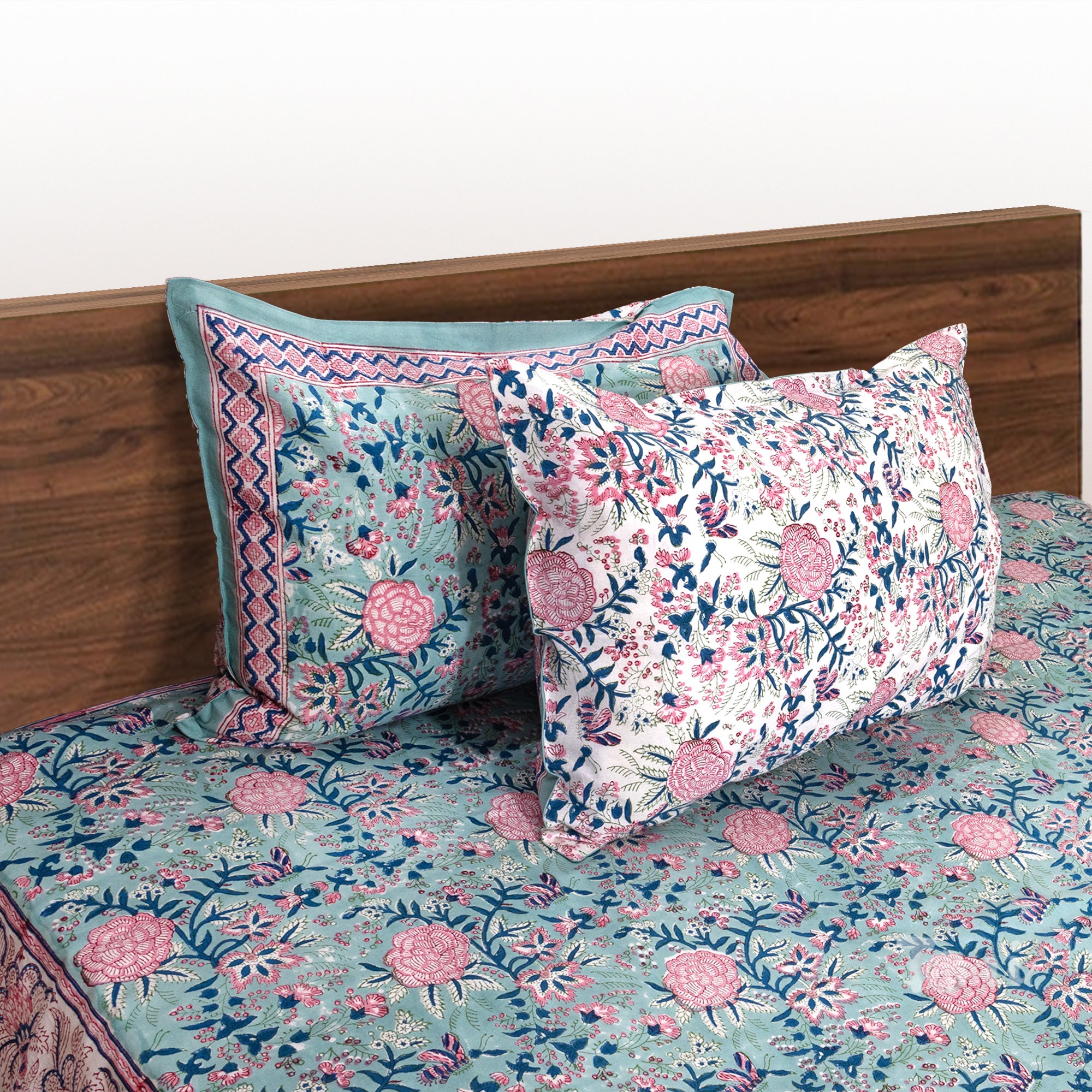 Pink Rose on Green  | Fine Quality Bedsheet