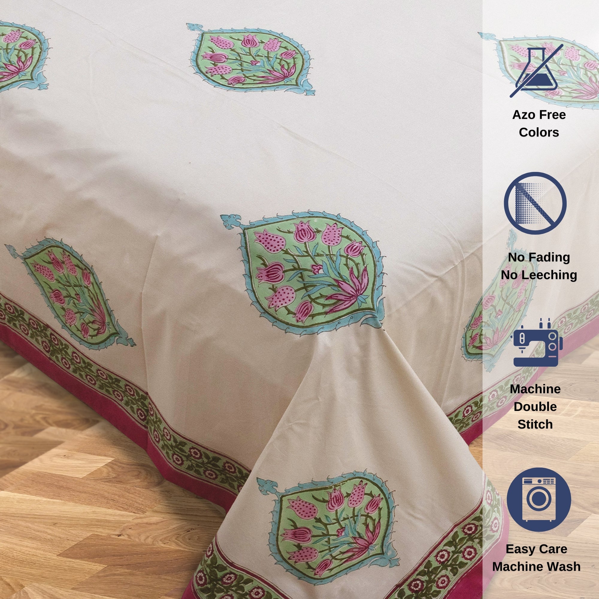 Pink Blue Paan on Beige | Premium Bedsheet